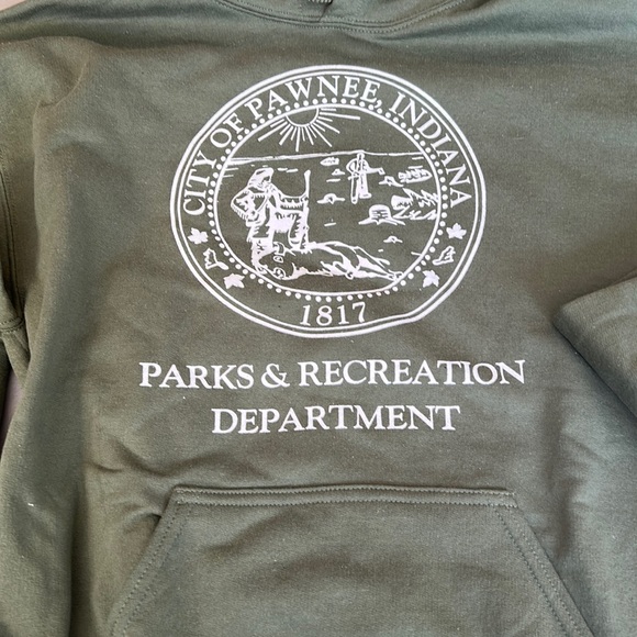 CITY OF PAWNEE OLIVE HEATHER HOOD size  Medium unisex - Picture 2 of 3
